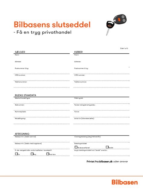 Slutseddel – Skabelon .